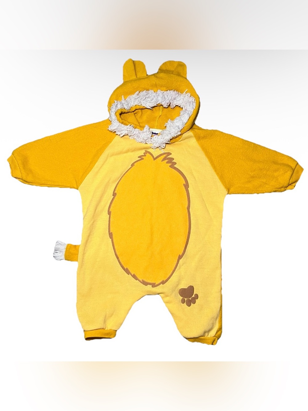 Vintage Y2k 90s Kid Core Circo Lion Jumpsuit Costume Hooded Tail Retro Paw Print